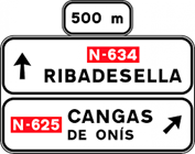 S-220a - Panneau routier Panneau d'annonce avec panneau latéral sur une route conventionnelle ou à plusieurs voies vers une route conventionnelle ou à plusieurs voies et la direction actuelle