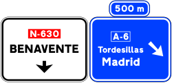 S-232a - Panneau routier Présignalisation avec des panneaux sur la chaussée sur une route conventionnelle vers une autoroute ou une voie rapide et sa propre direction