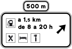 S-261 - Panneau routier Pré-signalisation sur routes conventionnelles de zone de service ou d'aire
