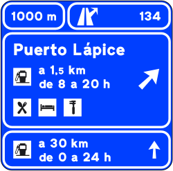 S-263 - Panneau routier Préseñalisation sur autoroute ou voie rapide d'une aire ou d'une aire de service avec une sortie commune