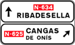 S-348a - Panneau routier Panneau de sortie immédiate avec panneau latéral sur une route conventionnelle ou à plusieurs voies vers une route conventionnelle ou à plusieurs voies et la direction actuelle