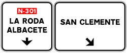 S-360 - Panneau routier Panneaux sur la chaussée sur routes conventionnelles. Sortie immédiate vers route conventionnelle et propre direction