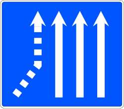 S-72a - Zusammenführung von Fahrspuren von links auf einer dreispurigen Straße Verkehrsschild