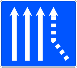 S-72b - Verengung der Fahrbahn von rechts auf einer dreispurigen Fahrbahn Verkehrsschild