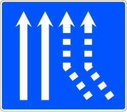 S-73b - Zusammenführung von zwei Fahrspuren von rechts auf einer zweispurigen Fahrbahn Verkehrsschild
