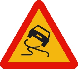 TP-19 - Rutschige Fahrbahn Verkehrsschild