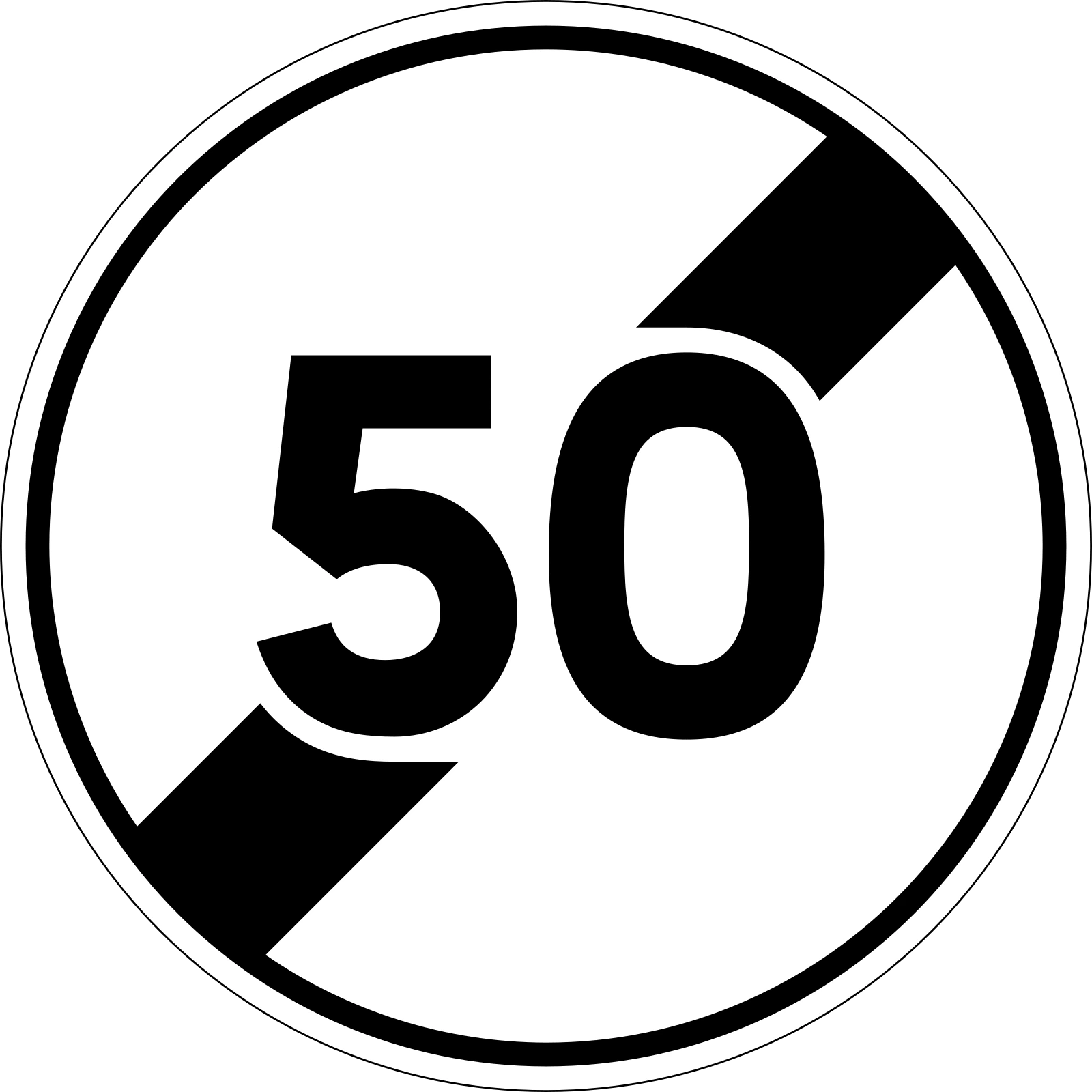 B33 - Panneau routier Fin de zone 50 km/h