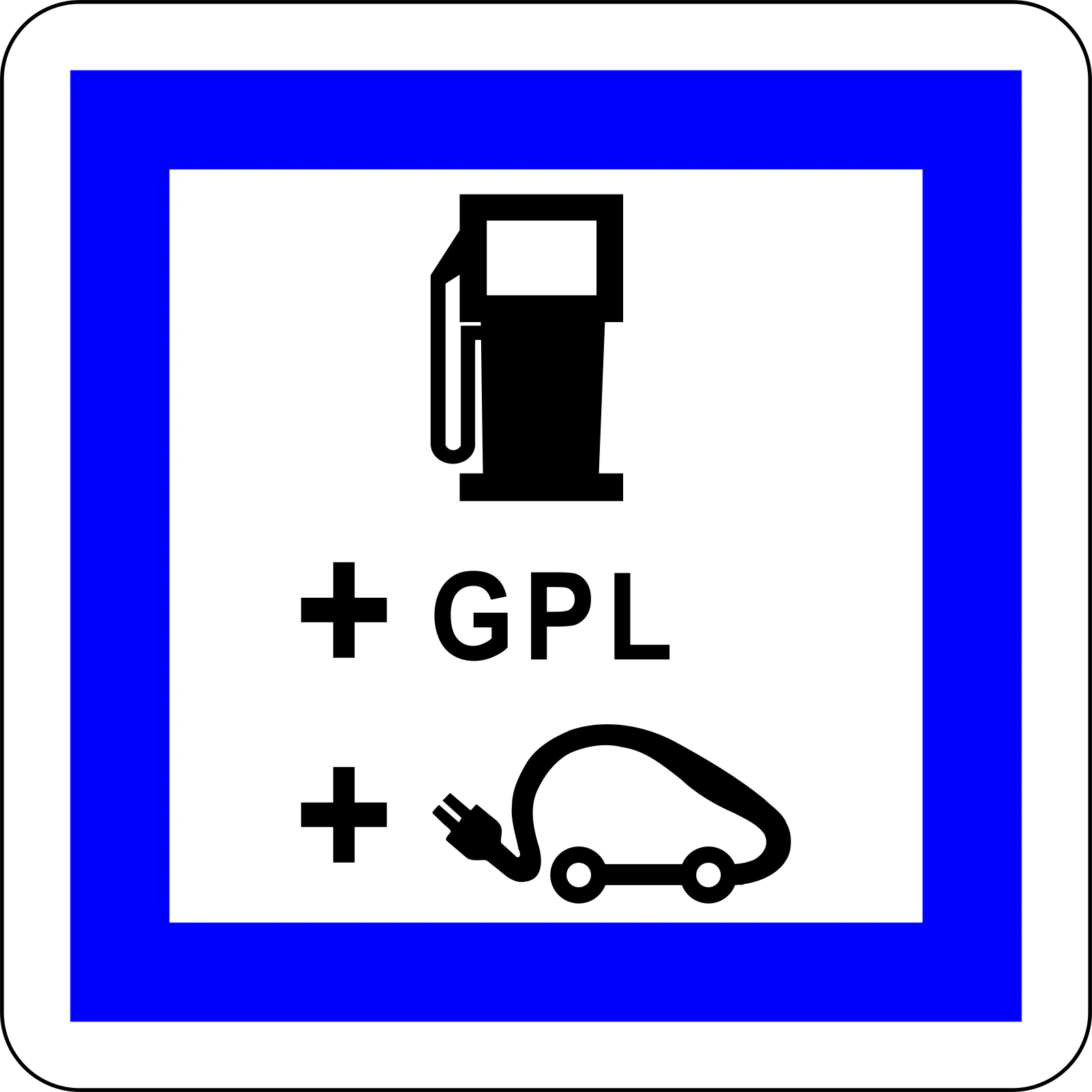CE15h - Panneau routier Station-service essence, GPL et recharge