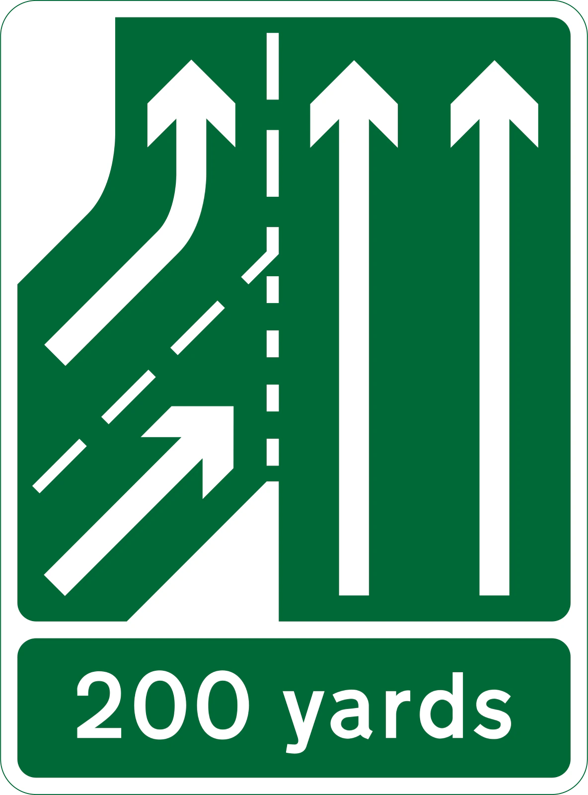873 - Dodatkowy pas ruchu dołączający z lewej za 200 jardów znak drogowy