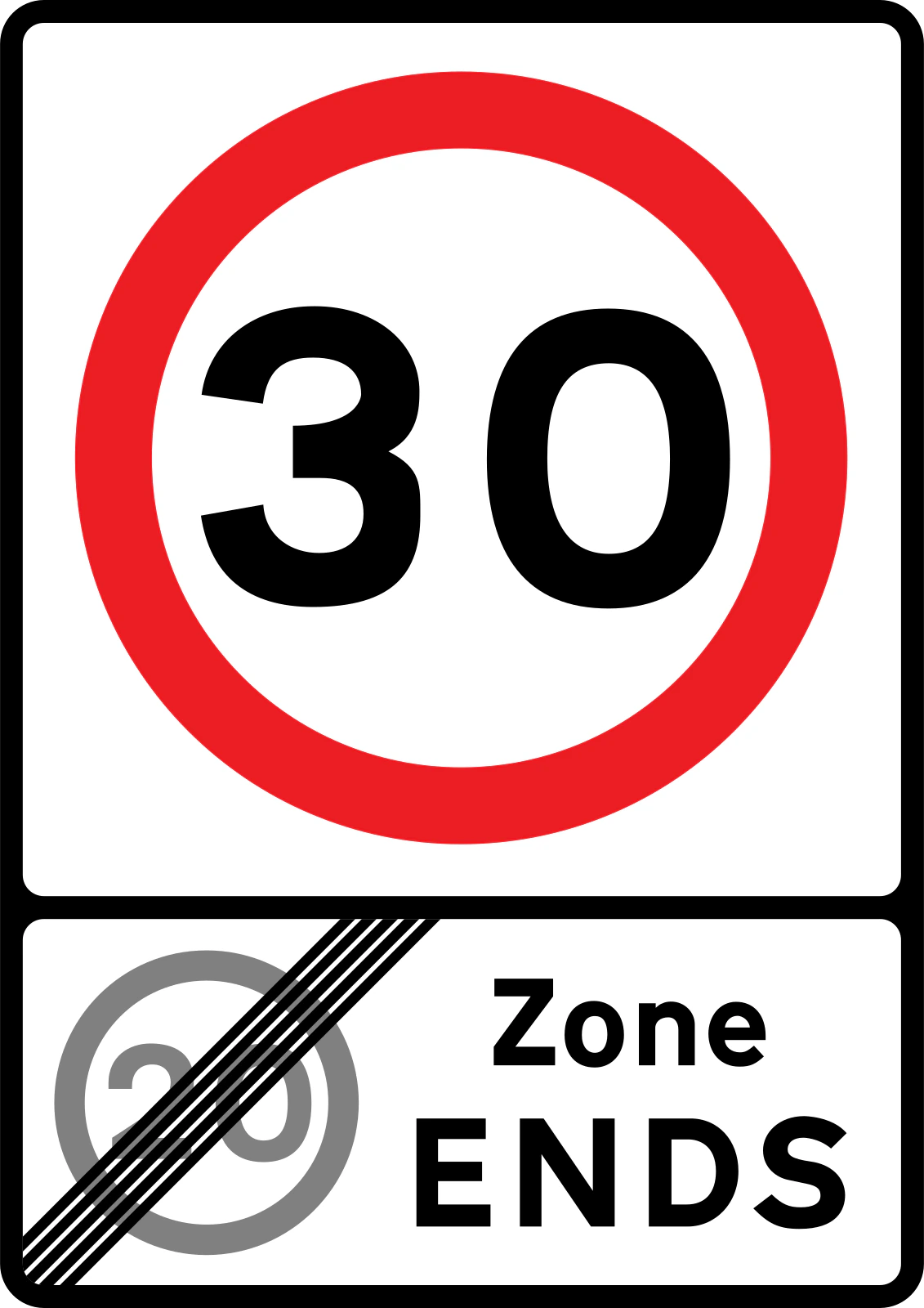 675 - Koniec strefy ograniczenia prędkości do 32 km/h (20 mph) znak drogowy
