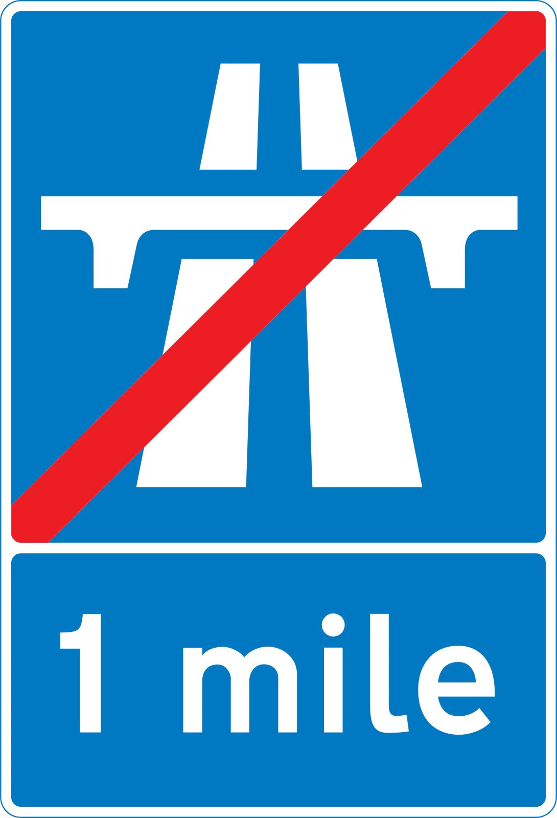 2930 - Koniec przepisów autostradowych za 1 milę znak drogowy