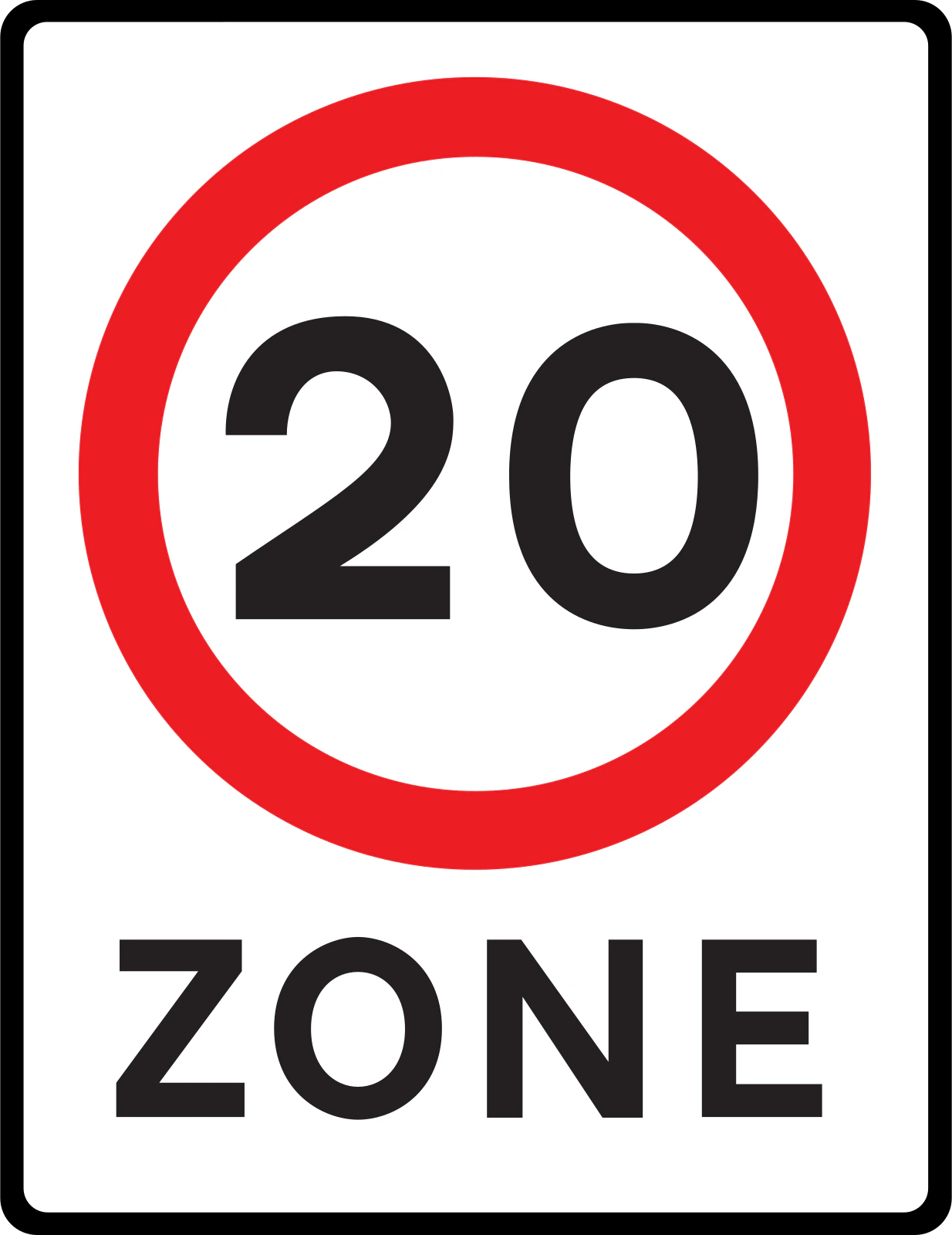 674 - Wjazd do strefy ograniczenia prędkości do 32 km/h (20 mph) znak drogowy