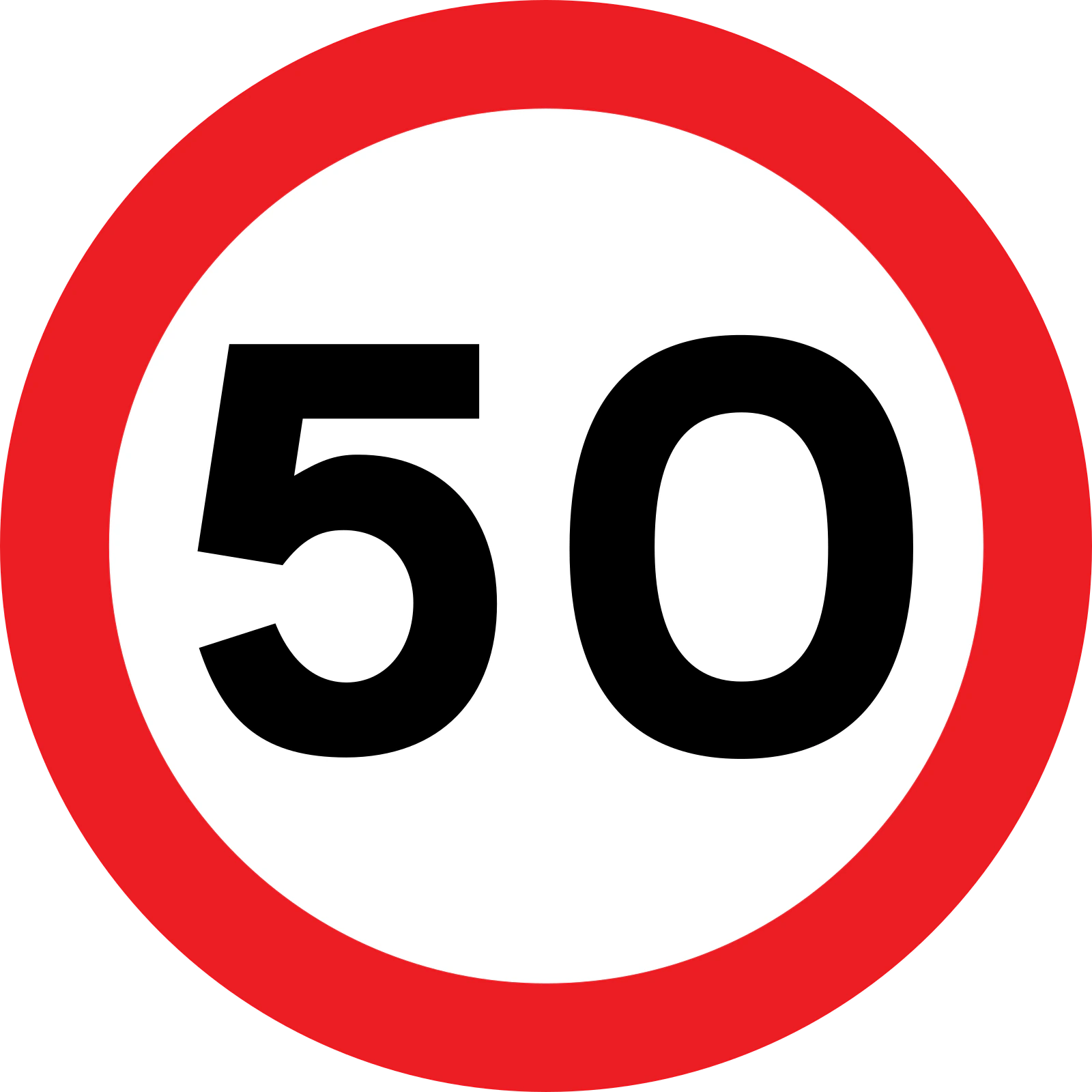 670V50 - Ograniczenie prędkości do 50 mph (80 km/h) znak drogowy