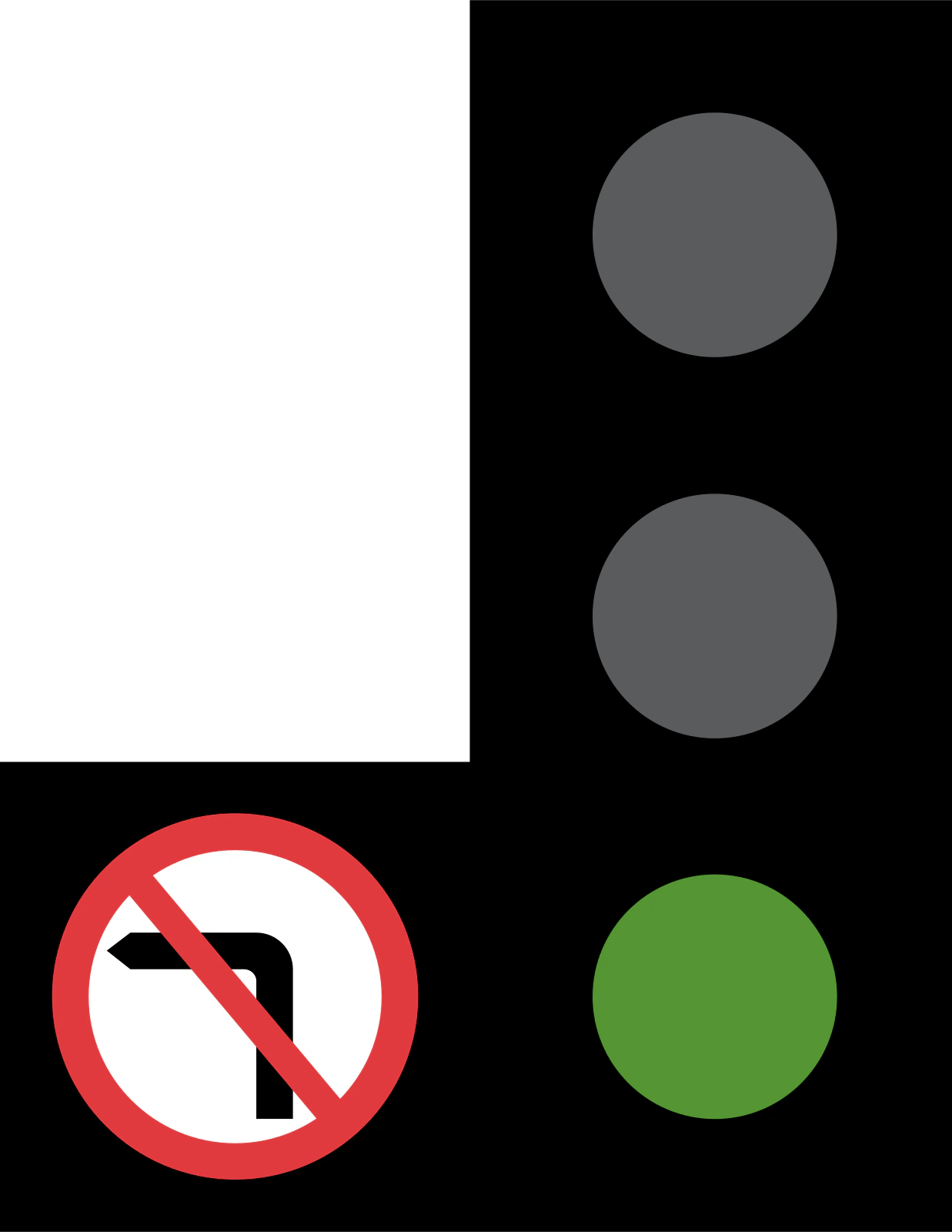 No-Left-Turn - Standardowe światło drogowe z dodatkowym znakiem "zakaz skrętu w lewo" znak drogowy