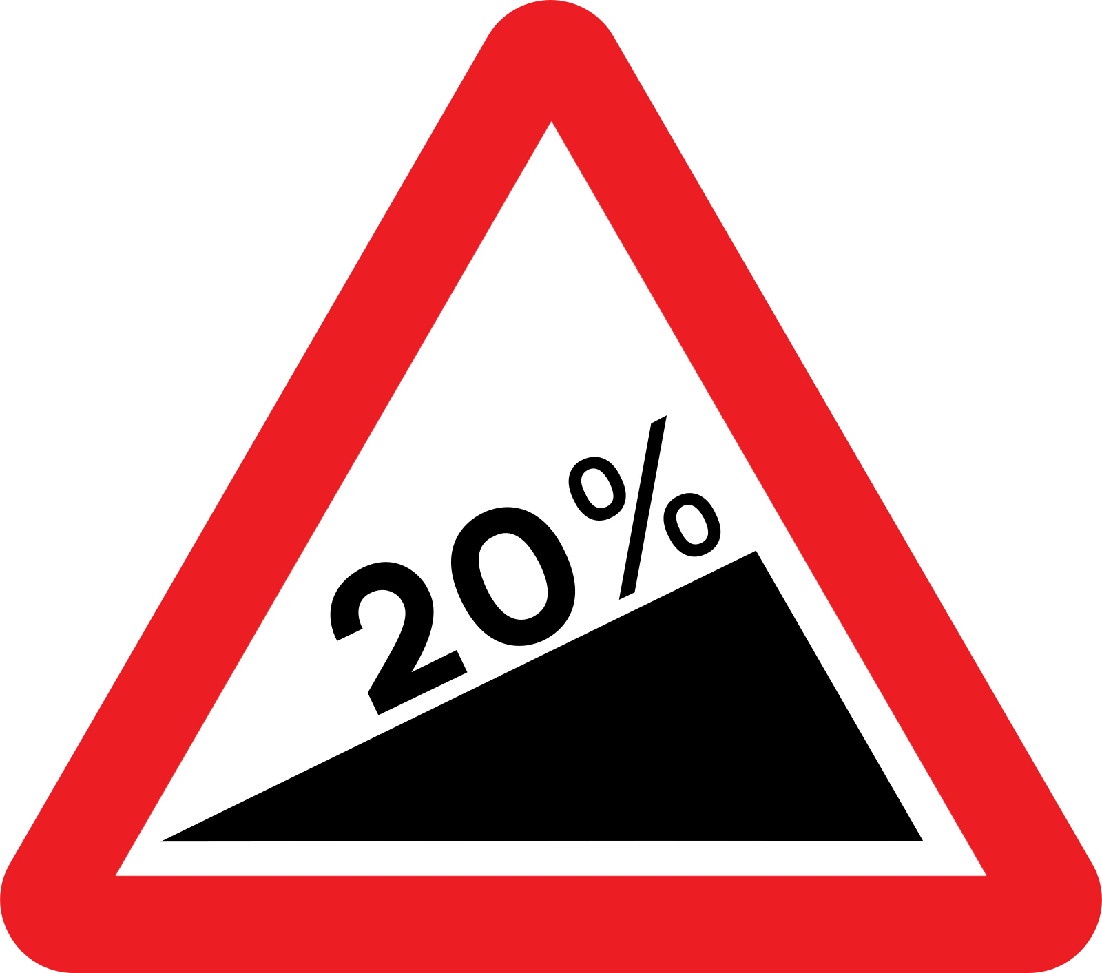 524.1 - Zbocze strome wznoszące (20% odpowiada 1:5) znak drogowy