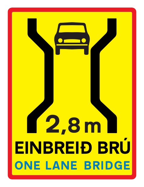 854.3 - Einspurige Brücke mit schmaler Fahrbahn Verkehrsschild