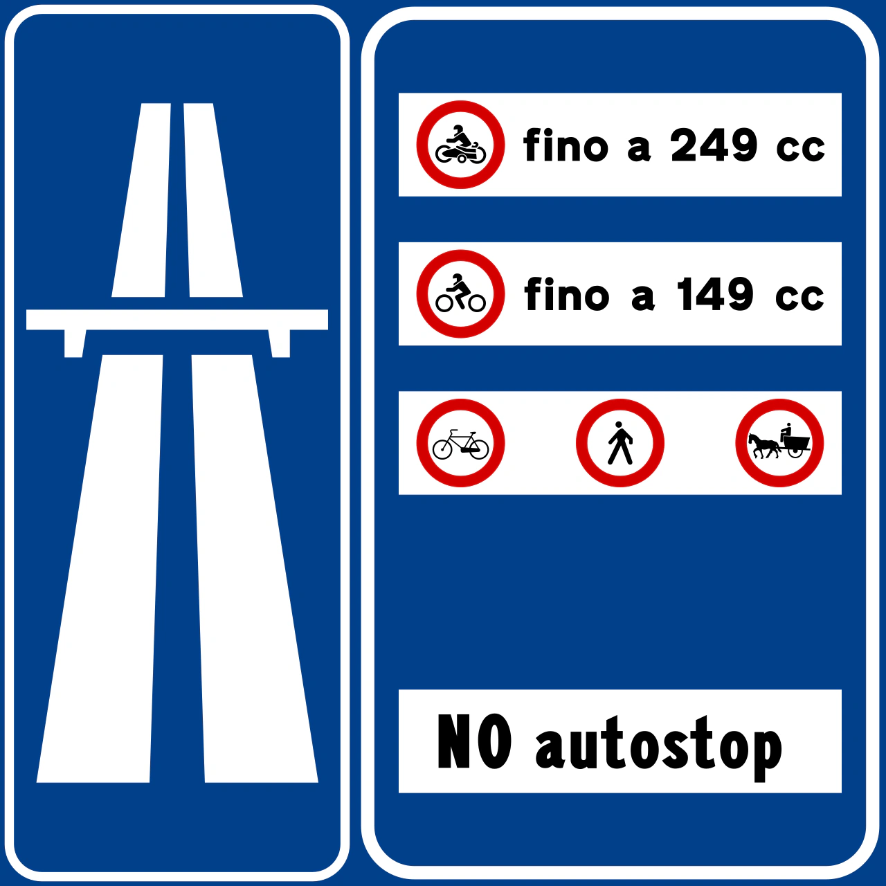 II.347 - Autobahn voraus mit Zusammenfassung von Verkehrsbeschränkungen Verkehrsschild
