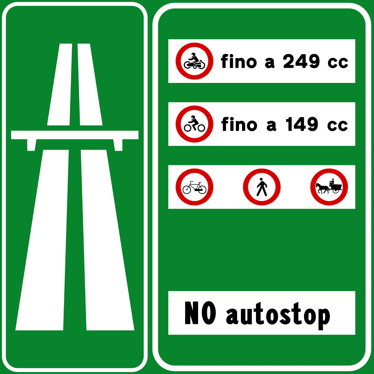 II.347 - Autobahn voraus mit Zusammenfassung der Verkehrsbeschränkungen Verkehrsschild