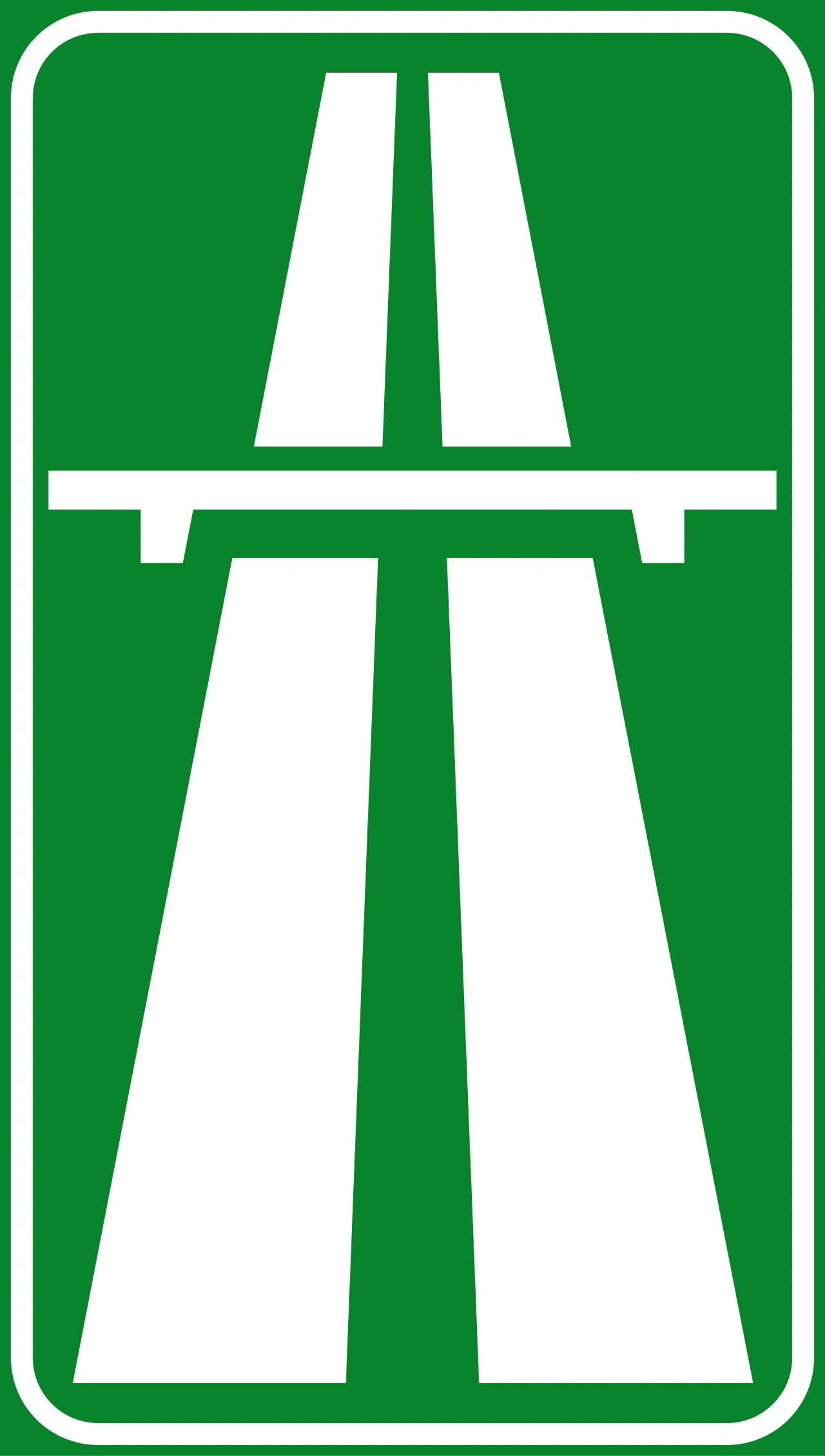 II.345 - Autobahn. Wenn das Symbol der Autobahn auf anderen Informationstafeln verwendet wird, hat es eine quadratische Form ( ) Verkehrsschild
