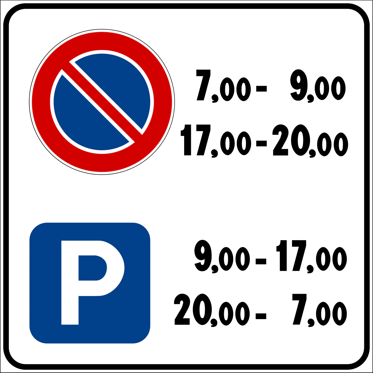 II.79-d - Parking prohibited at certain times and allowed in others road sign