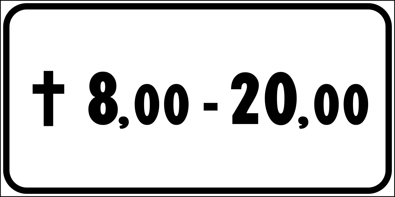 II.3-c - Fahrplantafel: Das Schild zwischen den angezeigten Stunden, aber nur an Feiertagen (dargestellt durch das Kreuz) Verkehrsschild