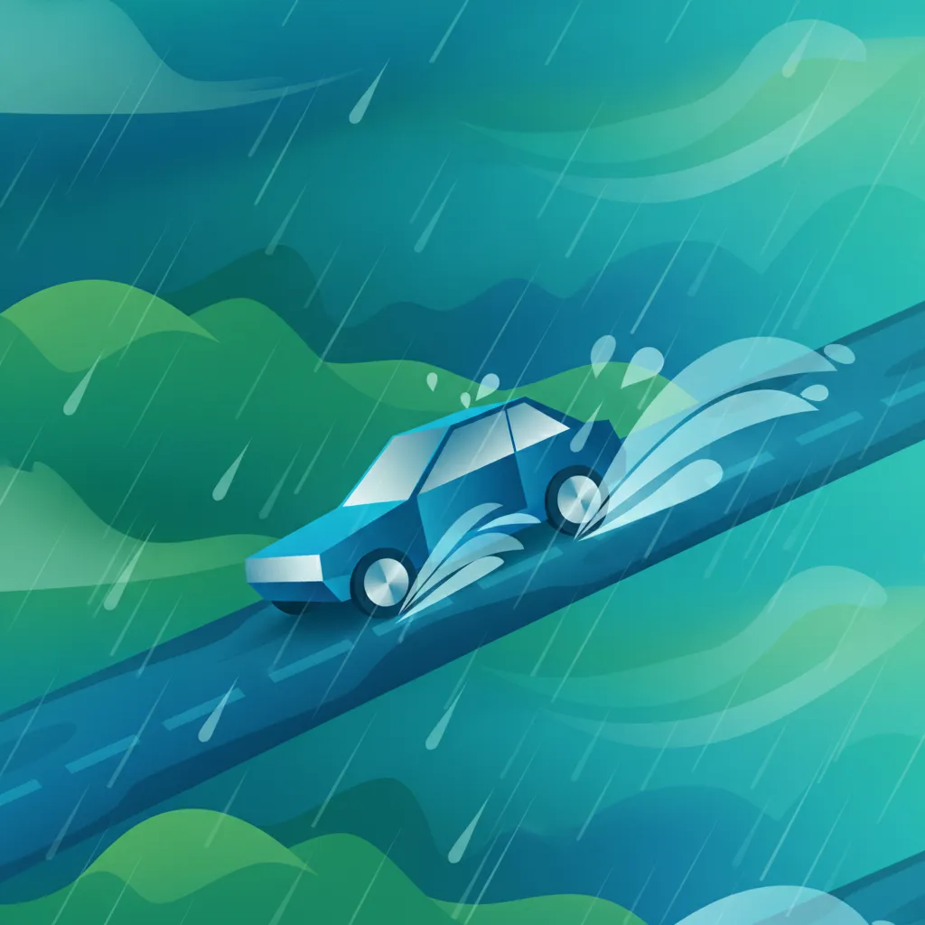 Illustration zum Theoriethema Sicherheit beim Fahren im Regen