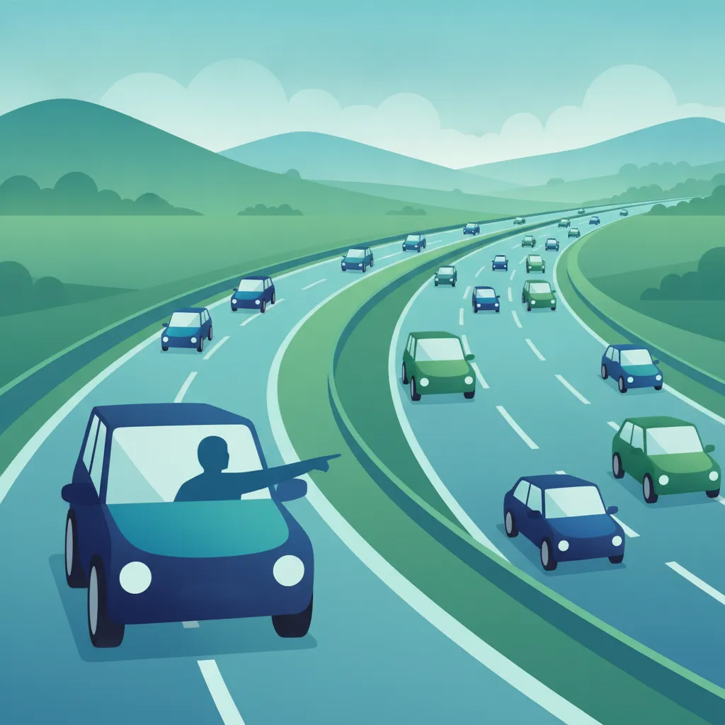 Illustration zum Thema Fahrtheorie Regeln zum Einfädeln im Verkehr für Lernende in Österreich