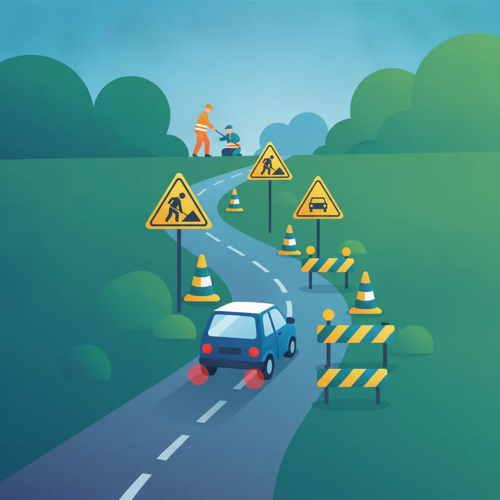 Illustration zum Theoriethema Baustellenbereiche (Baustelle)