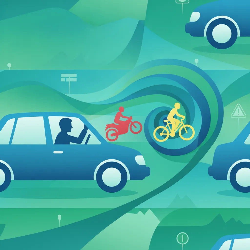 Illustration zum Thema Fahrtheorie Toter Winkel & Schulterblick für Lernende in Österreich