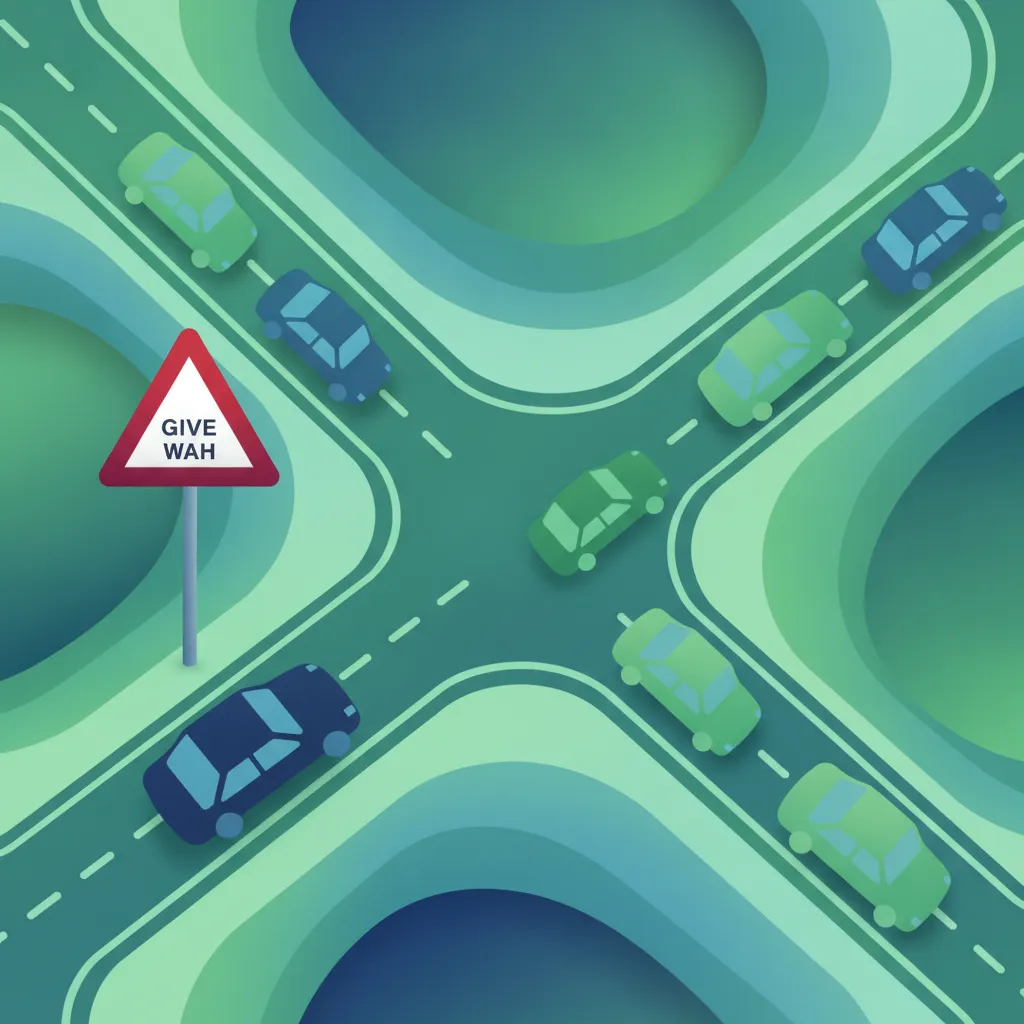 Illustration zum Theoriethema Vorfahrtsregeln für Vorrang-geben-Zeichen