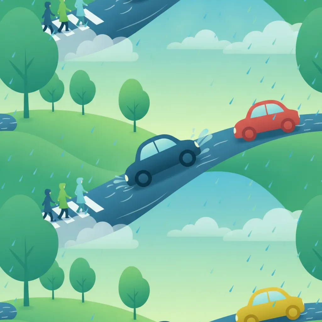 Illustration zum Thema Fahrtheorie Sichere Geschwindigkeit und Straßenbedingungen für Lernende in Österreich