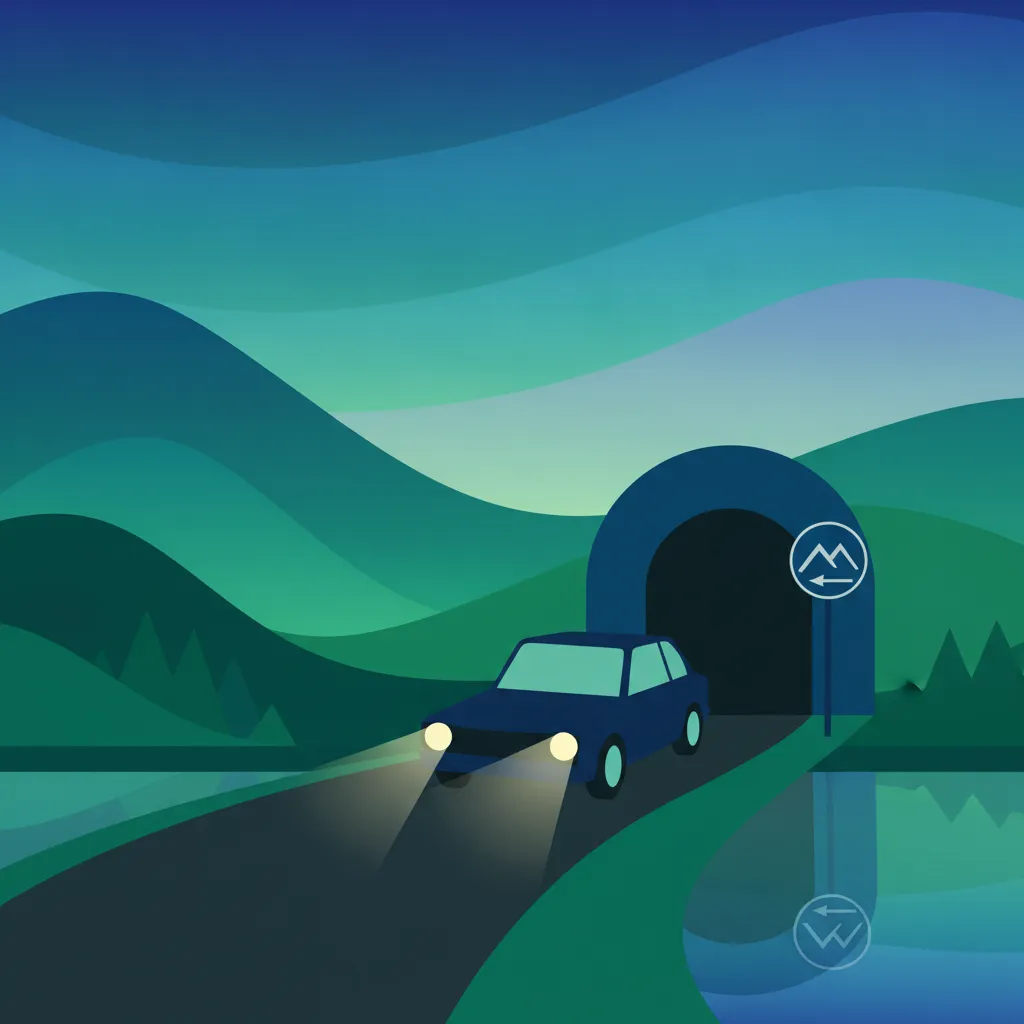 Ilustración del tema de teoría de conducción Reglas de faros y visibilidad para alumnos de Austria