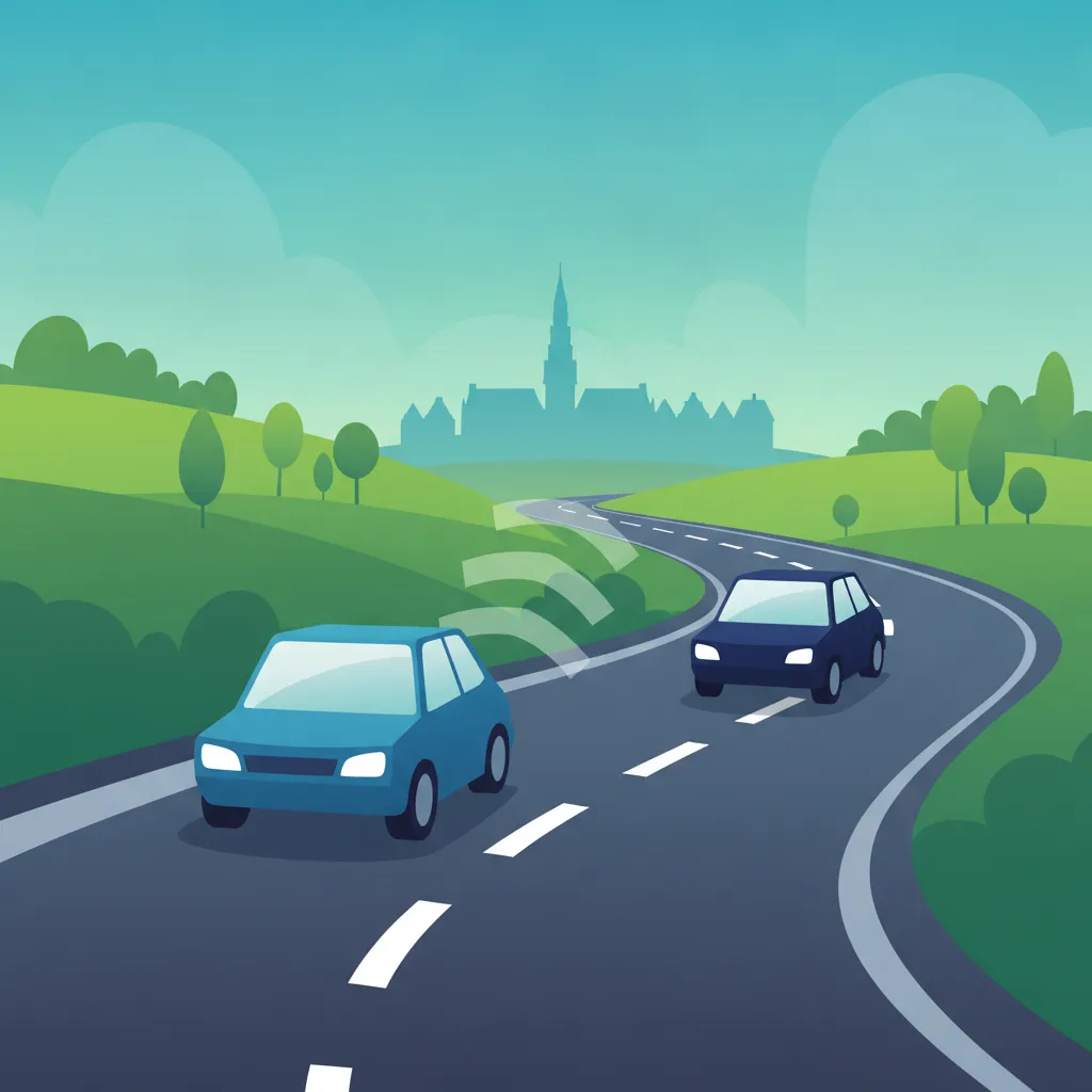Illustration zum Thema Fahrtheorie Sicherer Abstand für Lernende in Belgien