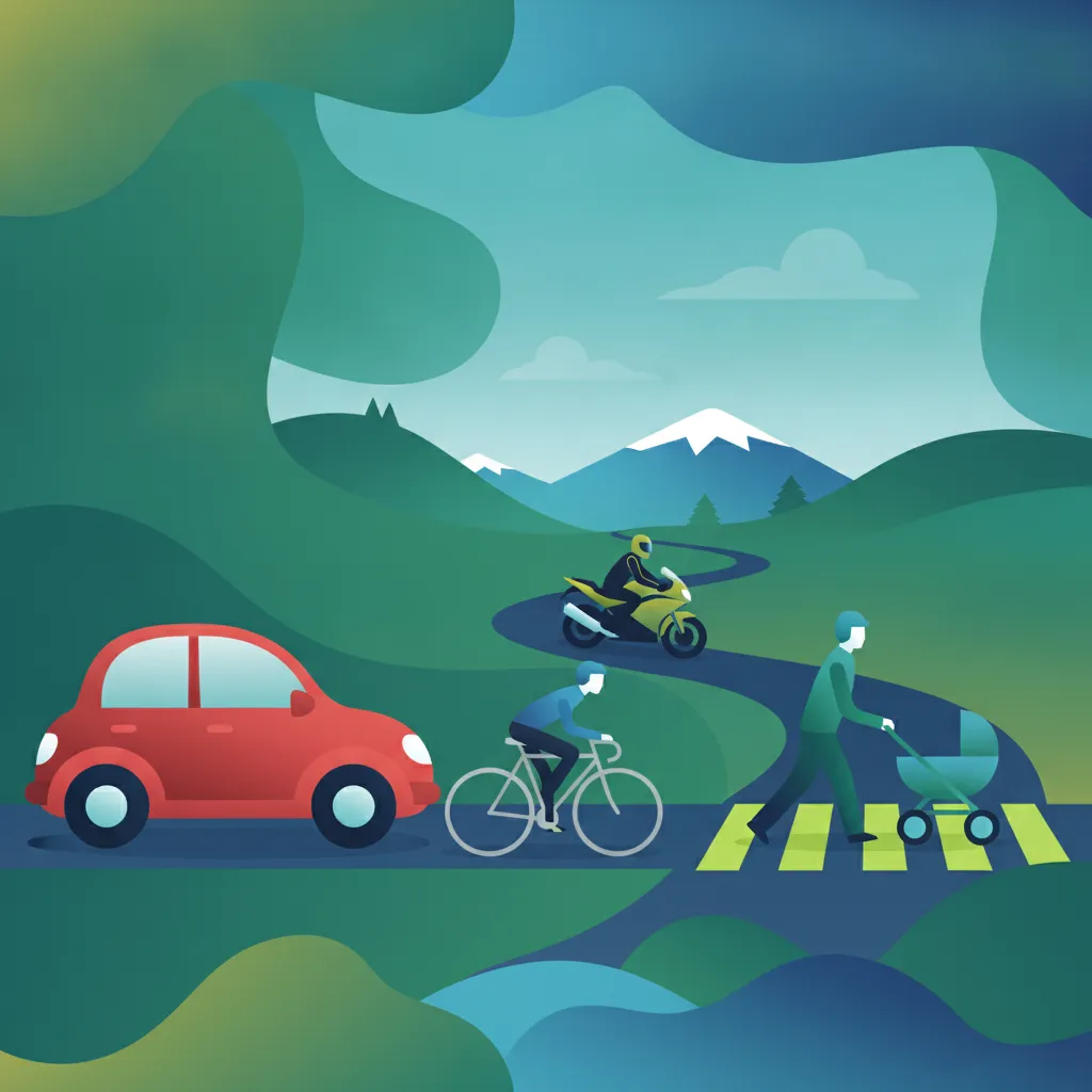 Illustration for the driving theory topic Sharing the Road for learners in Switzerland