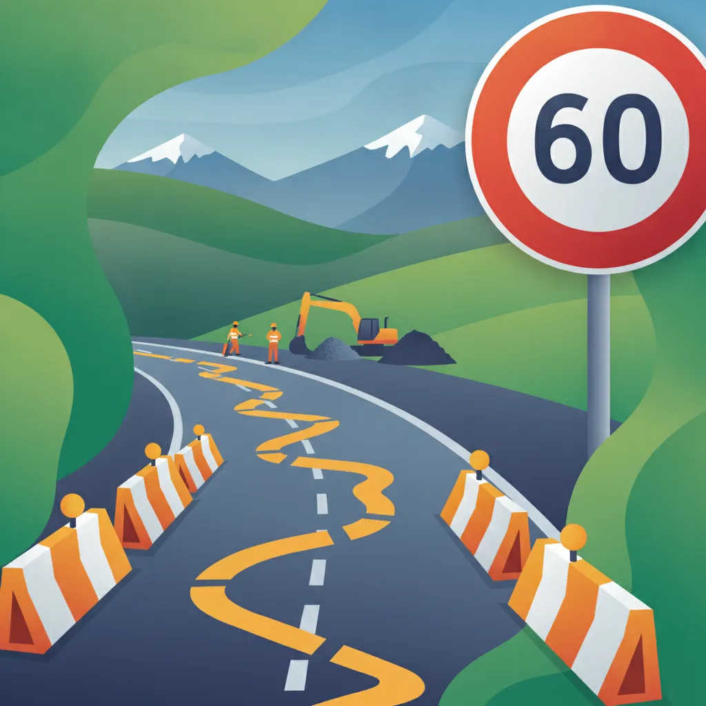 Ilustración del tema de teoría de conducción Normas de zonas de obras para alumnos de Suiza