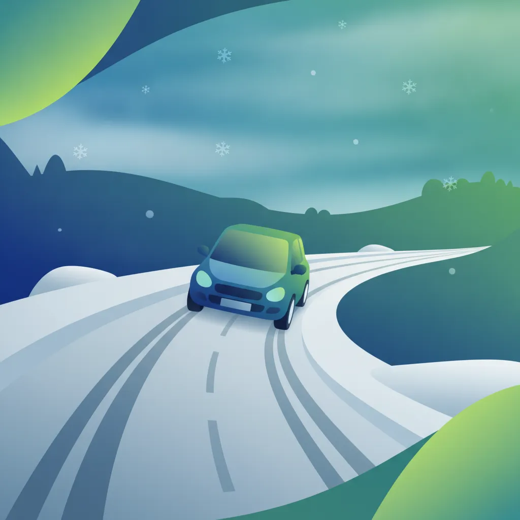 Illustration zum Theoriethema Fahren bei Schnee & Eis