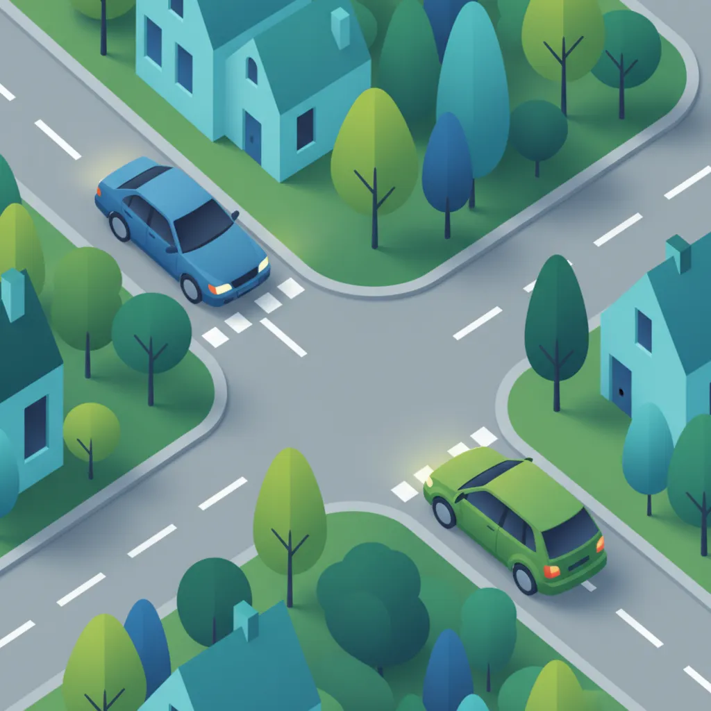 Illustration zum Thema Fahrtheorie Deutsche Regel 'Rechts vor Links' für Lernende in Deutschland