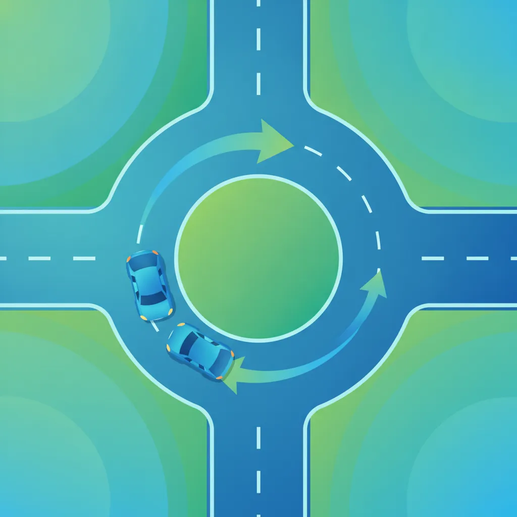 Illustration zum Theoriethema Vorfahrt im Kreisverkehr