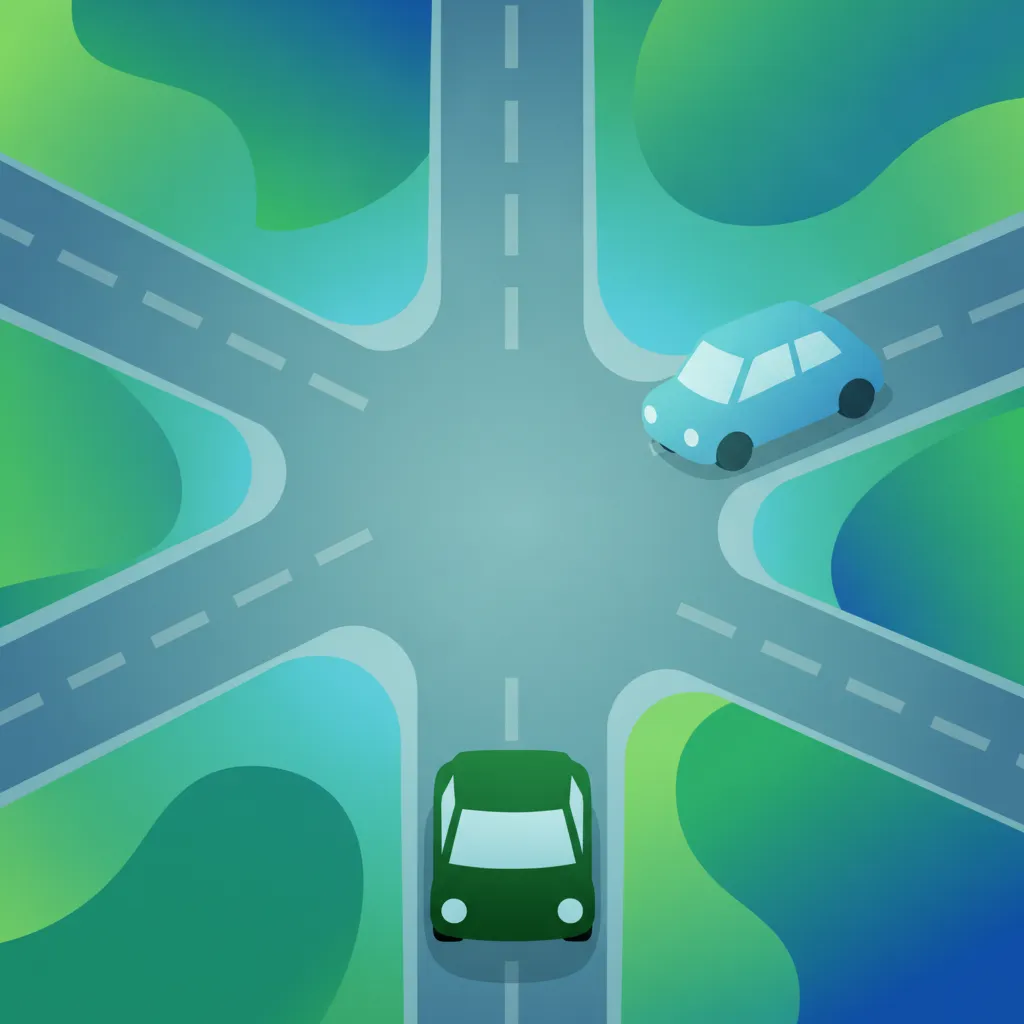 Illustration zum Thema Fahrtheorie Vorfahrt an unbeschilderten Kreuzungen für Lernende in Dänemark