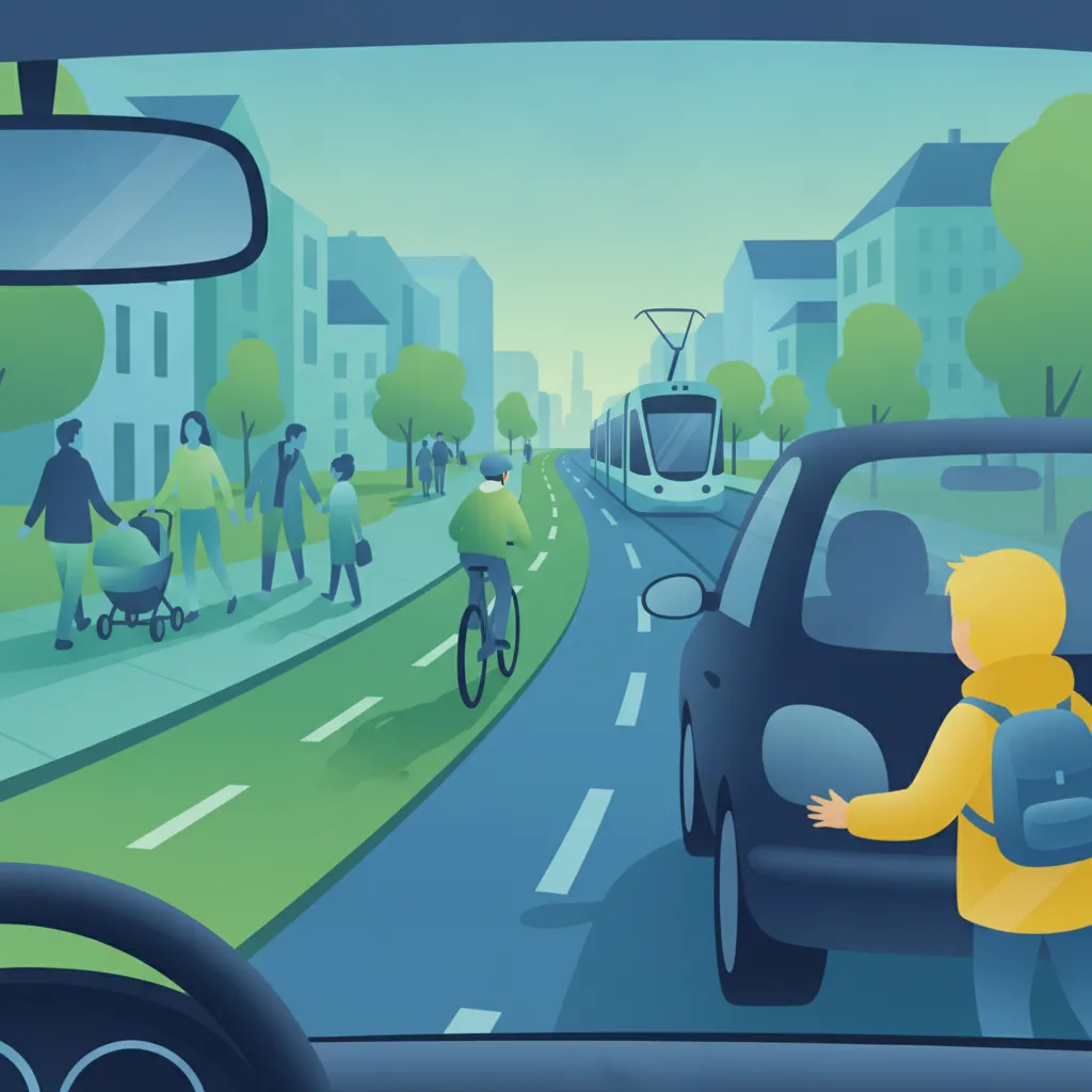 Illustration zum Thema Fahrtheorie Fähigkeiten zur Gefahrenwahrnehmung für Lernende in Dänemark
