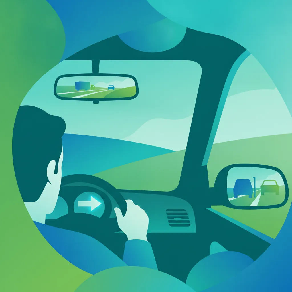 Illustration zum Thema Fahrtheorie Spiegelkontrollen für Lernende in Dänemark