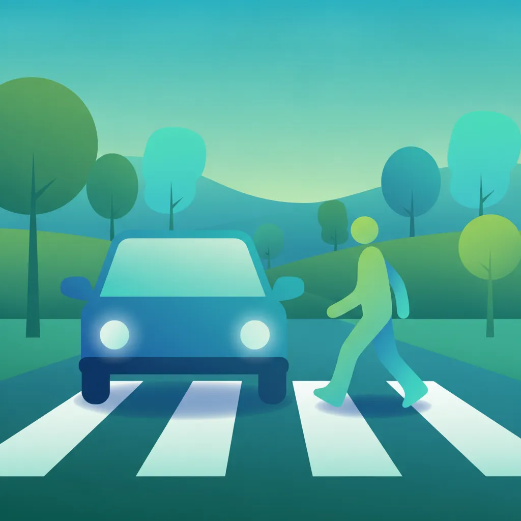 Illustration zum Thema Fahrtheorie Vorfahrtsregeln für Fußgänger für Lernende in Dänemark