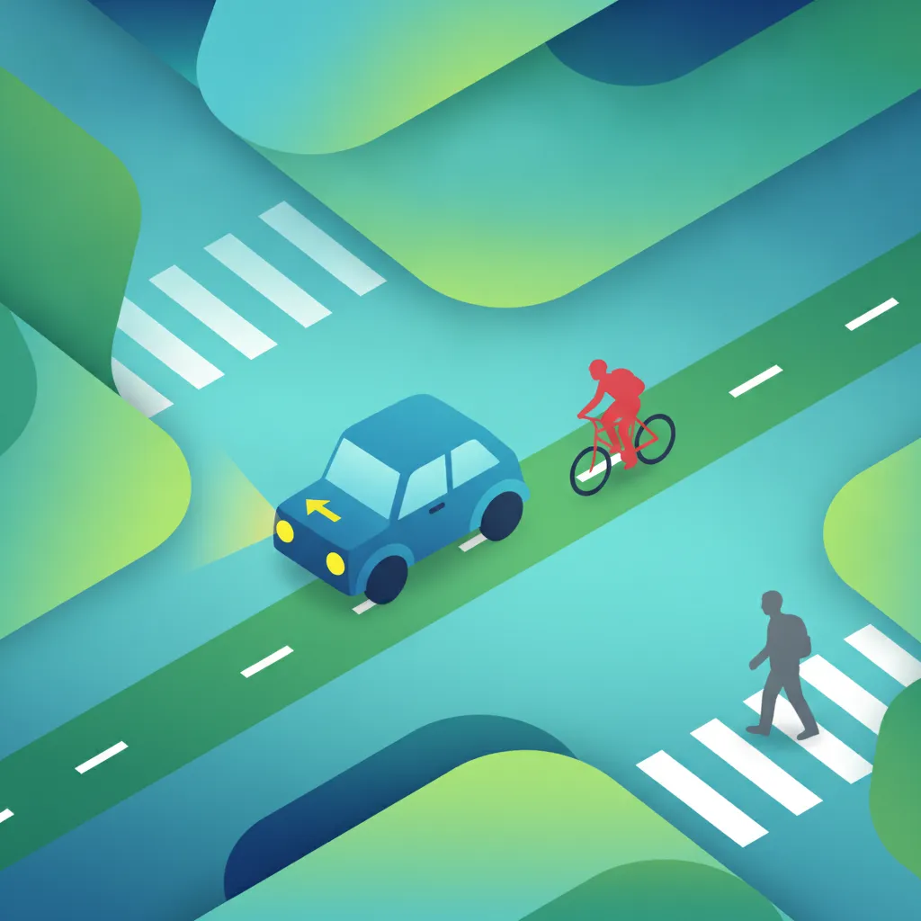 Illustration zum Thema Fahrtheorie Sicheres Abbiegen für Lernende in Dänemark