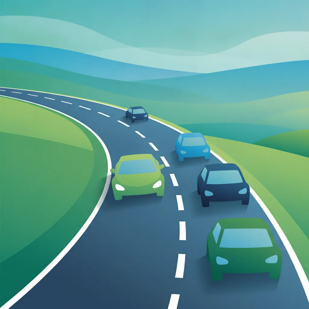 Illustration zum Theoriethema Verkehrsregeln für Fahrspuren auf Autobahnen