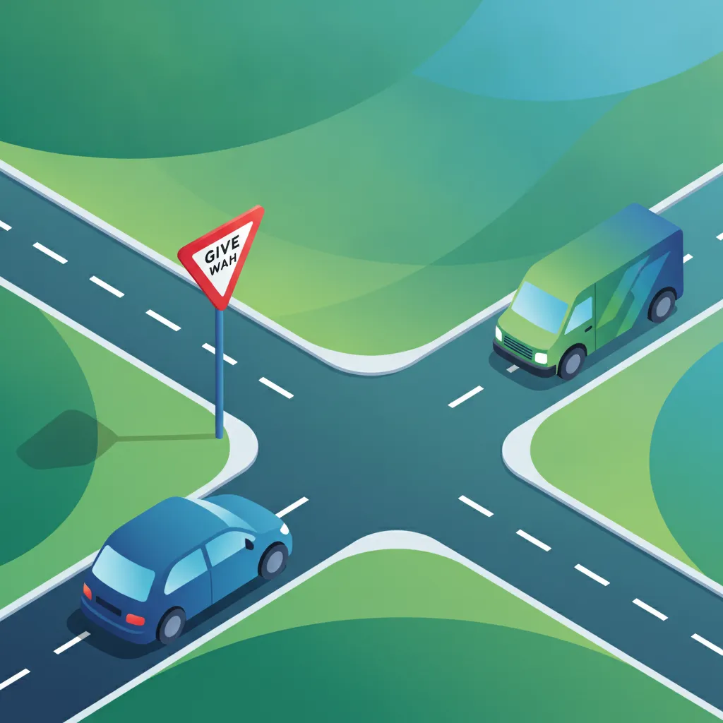 Illustration zum Thema Fahrtheorie Regeln für Vorfahrtsschilder für Lernende in Dänemark