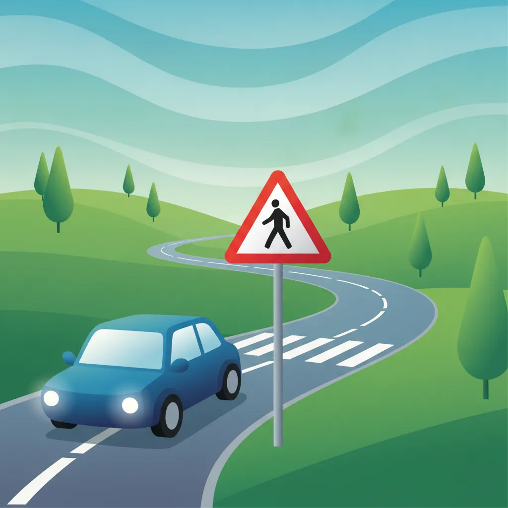 Illustration zum Thema Fahrtheorie Warnschilder für Lernende in Dänemark