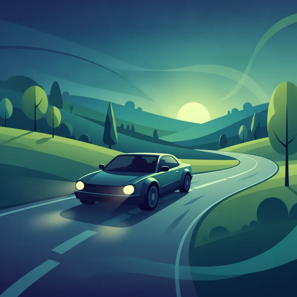 Illustration zum Thema Fahrtheorie Scheinwerfer & Sichtverhältnisse für Lernende in Dänemark