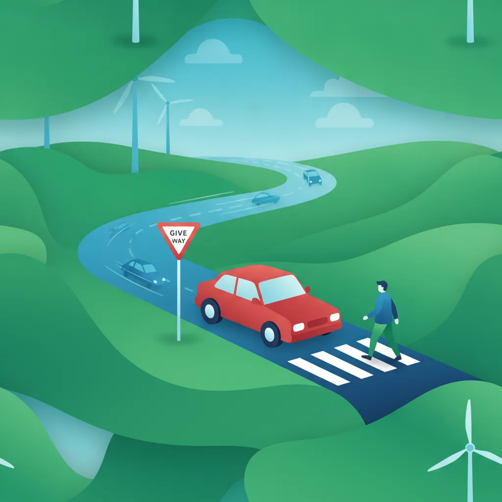 Illustration zum Thema Fahrtheorie Dänische Vorfahrtsregeln für Lernende in Dänemark
