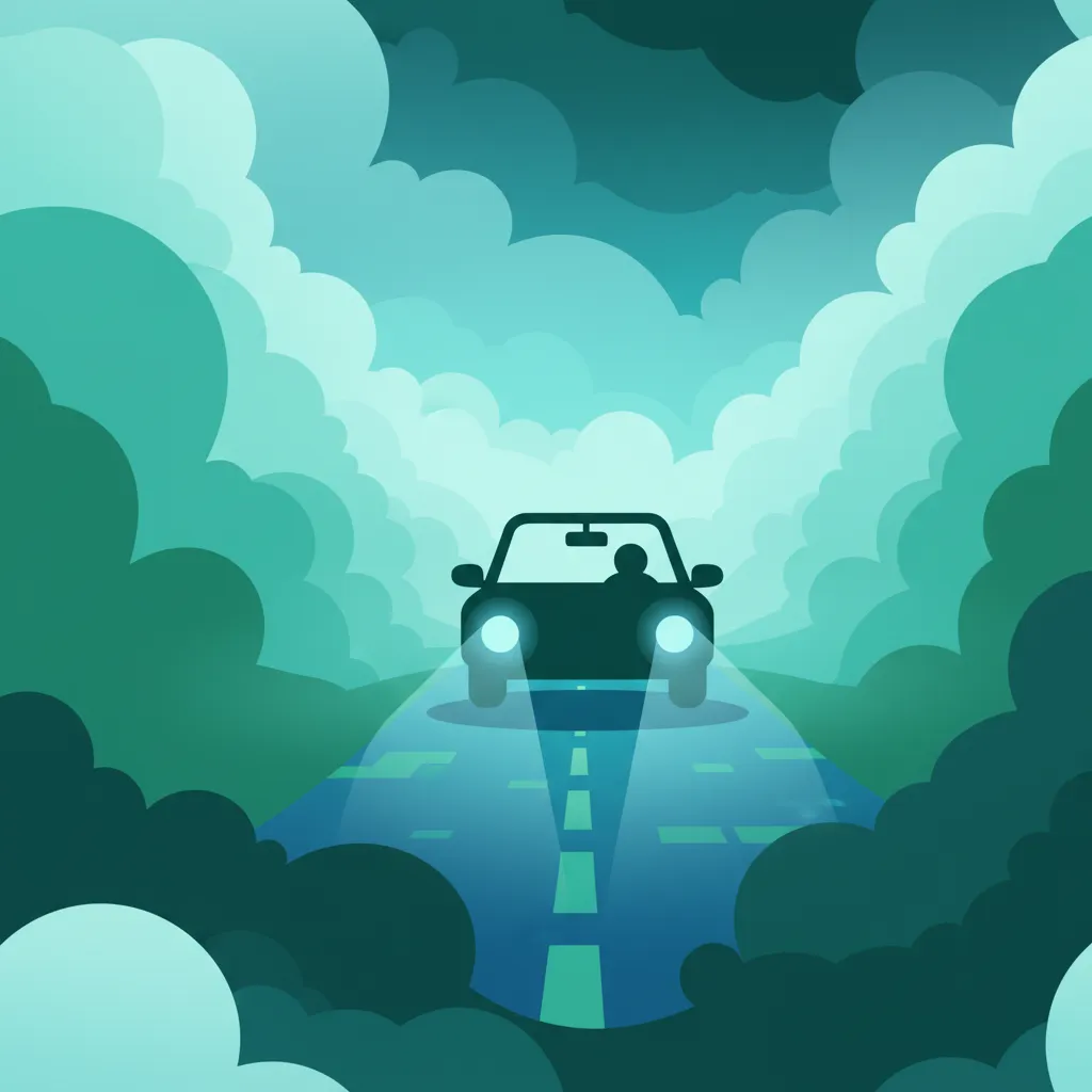 Illustration zum Theoriethema Fahren im Nebel
