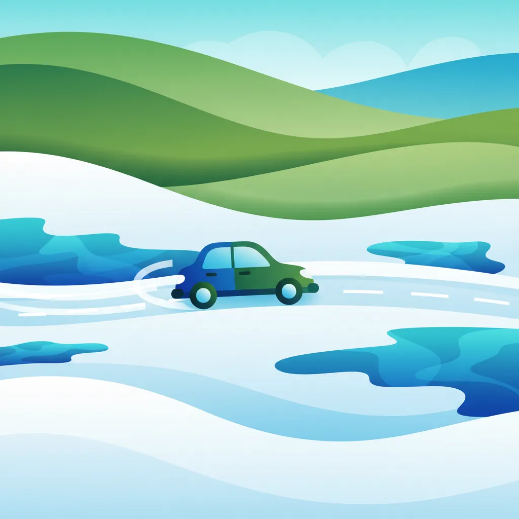 Illustrazione per l'argomento di teoria della patente Guida su Neve e Ghiaccio per gli studenti in Spagna